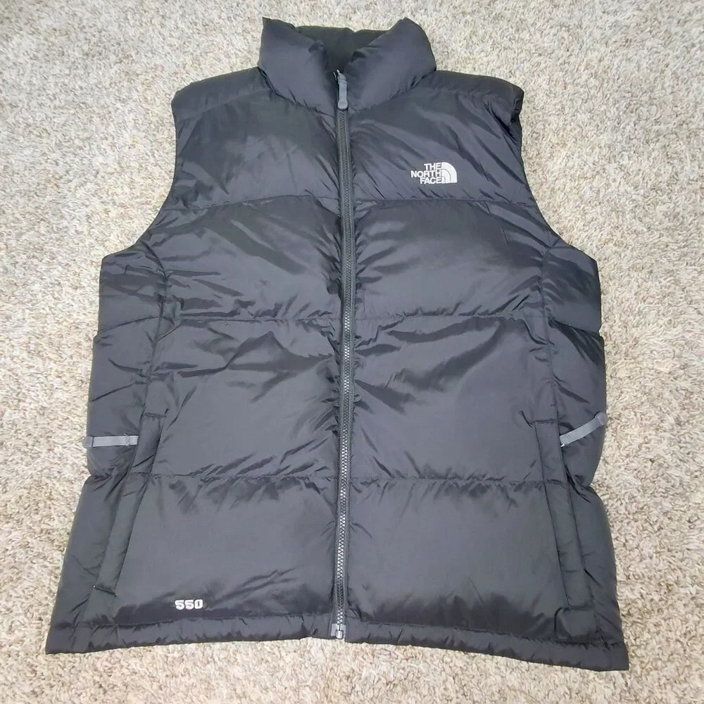 The North Face 550 Down Puffer Vest Men's Large Black Puff Full Zip Up